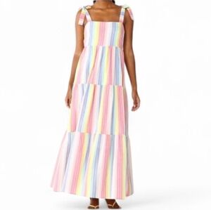Rainbow Stripe Tie-Shoulder Maxi Dress